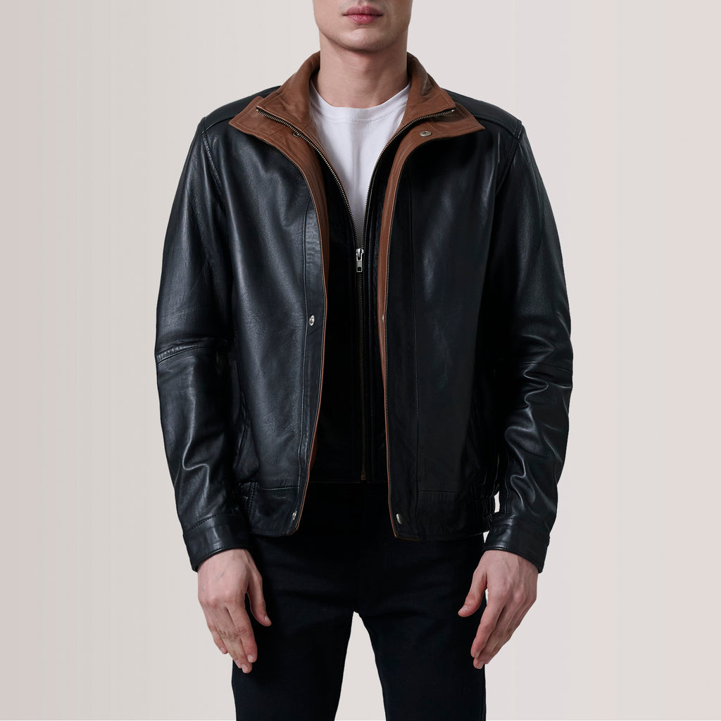 Alfred Black Leather Bomber Jacket