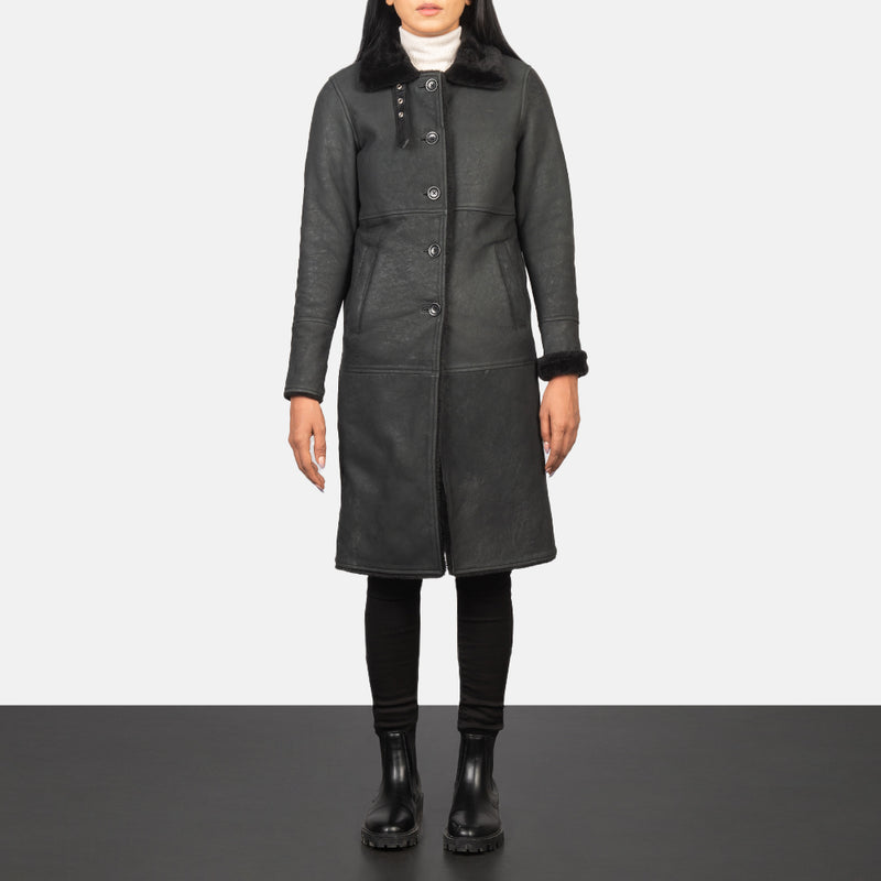 Alina Shearling Black Leather Coat