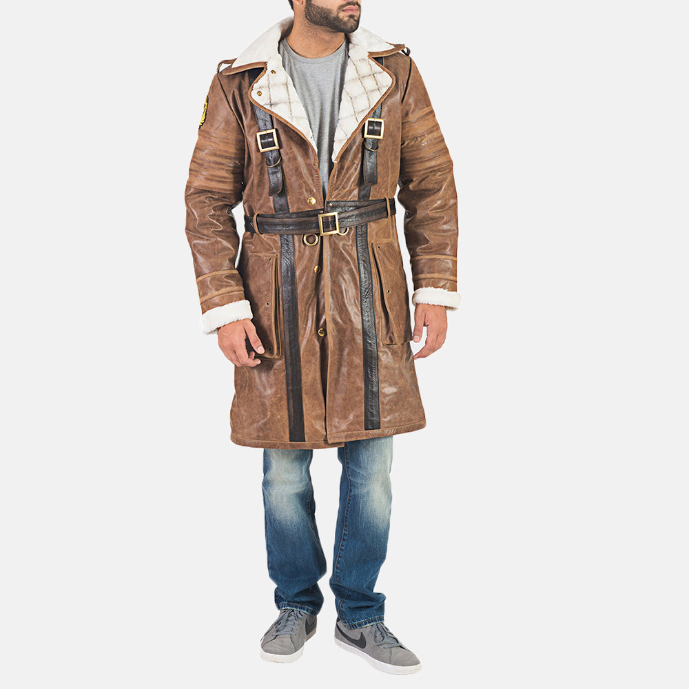 Custom Mason Brown Fur Leather Trench Coat
