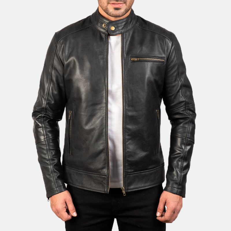 Custom Wayne Hogrefe Dean Black Leather Biker Jacket