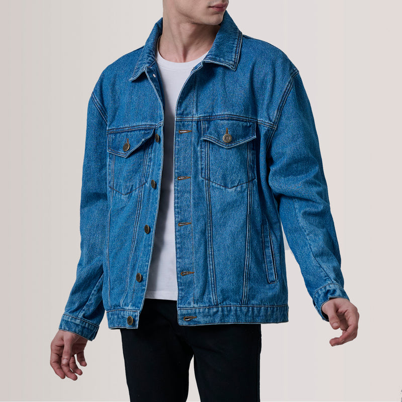 Eddie Dark Blue Oversized Denim Trucker Jacket