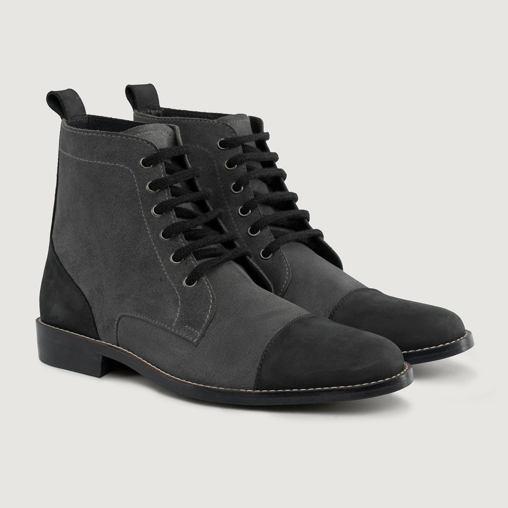 Knight Derby Grey & Black Leather Boots - StudGuard