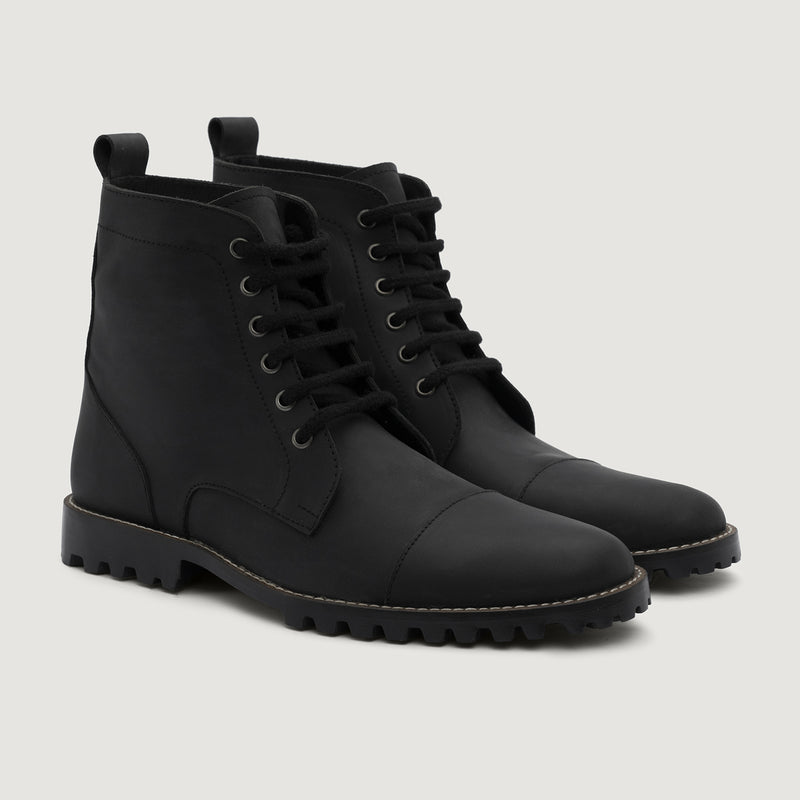 Knight Derby Matte Black Pullup Leather Boots - TerraGrip