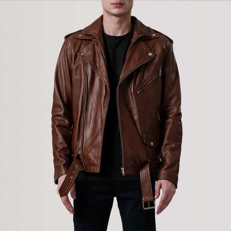 Kole Waxed Brown Leather Double Rider Jacket