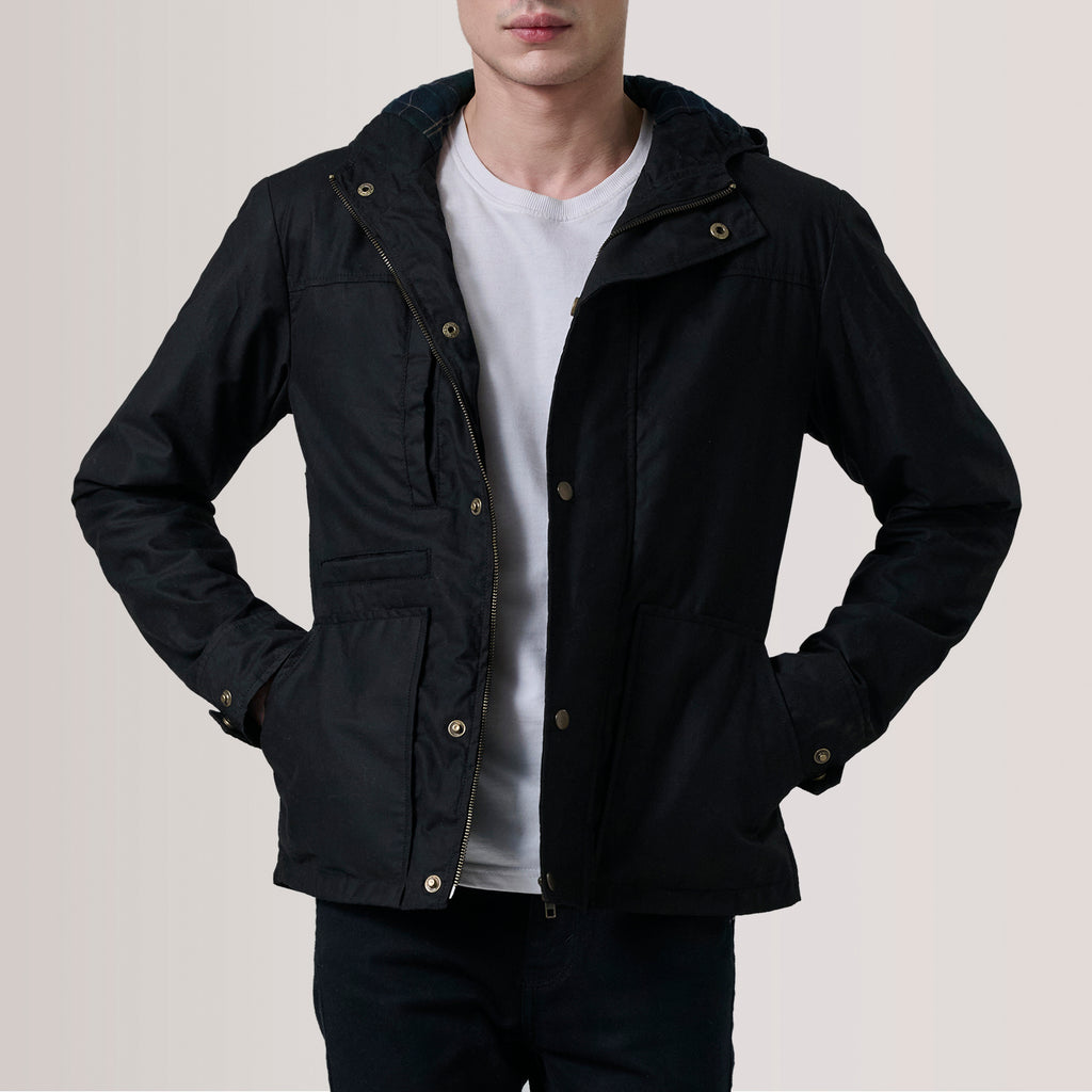 Marlo Black Canvas Hooded Work Jacket